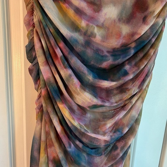 Anthropologie Skirt Ruched Mesh Midi Watercolor Tie-Dye Size Large Mermaidcore - Picture 9 of 11